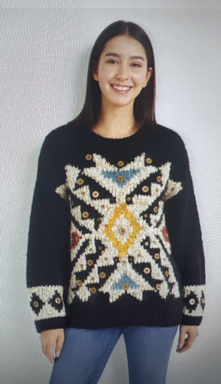 Vintage Kitty Hawk Vivian Wang Sweater Wool Blend snowflake beads Large